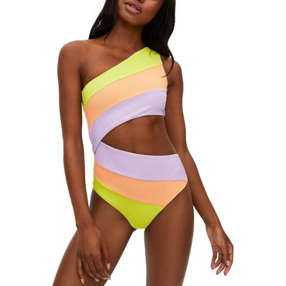 New! Beach Riot Joyce Color Block Striped Cutout One Piece Swimsuit 24023 - Picture 1 of 13